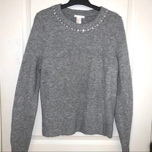 Grey wool sweater with jewels